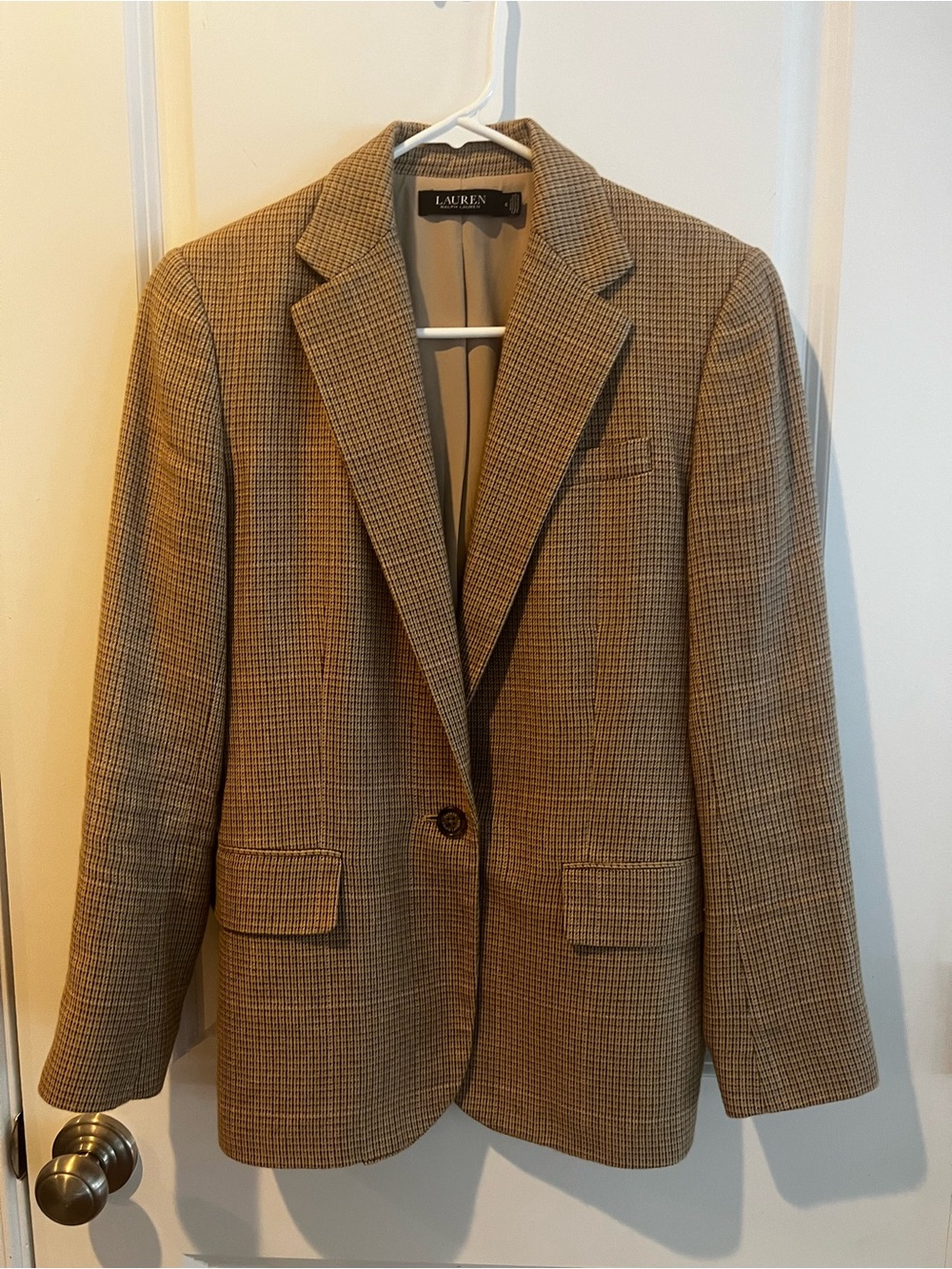 Ralph Lauren linen/silk Women’s Brown Plaid Blazer, Size 4